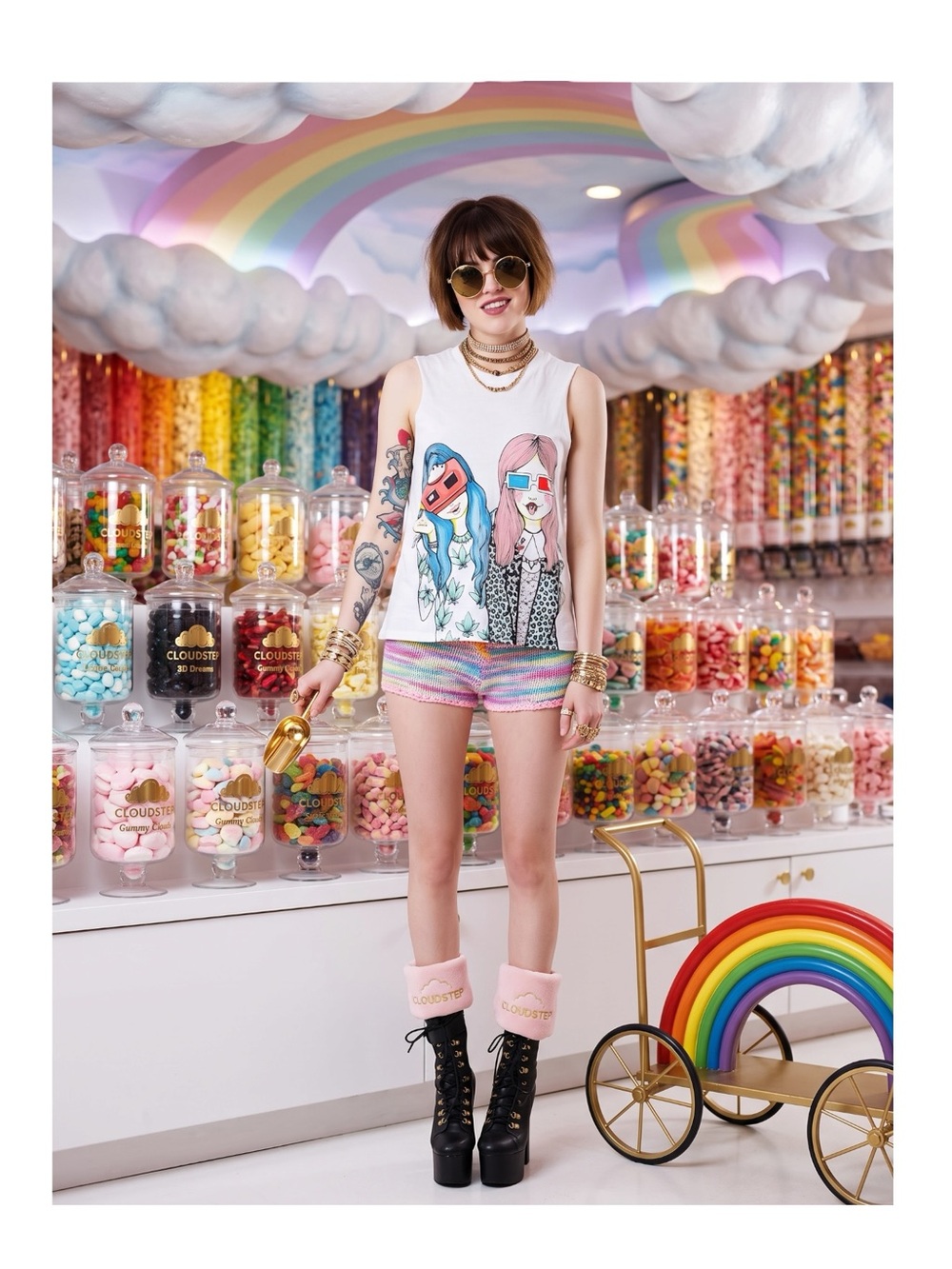 VHTF: Valfre ☻ Vision Girls Weed 3D Muscle Tee ☻ Hand Drawn Graphics ☻︎ Small